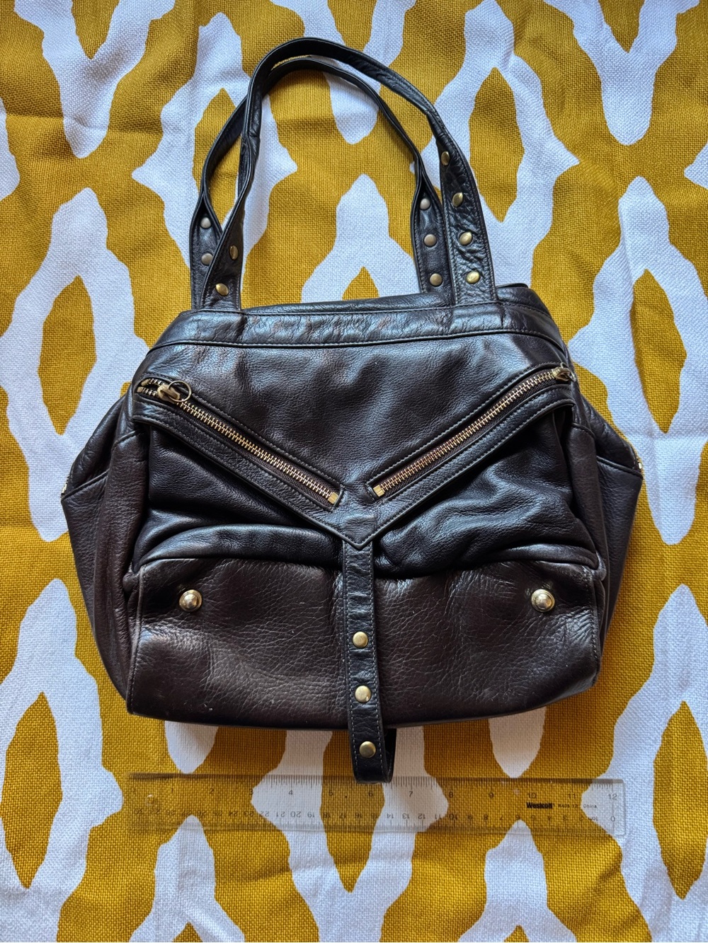 Botkier Dark Brown Trigger Satchel Leather Shoulder Bag with Gold Hardware